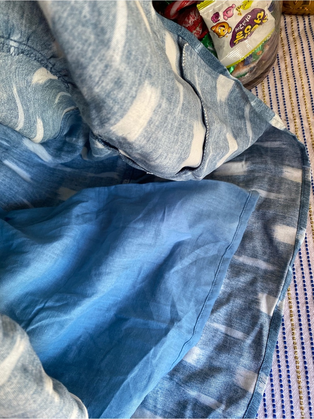 Tuckernuck x Pomander Place Blue Ikat Kenzo Dress Mini Tiered Smocked Cuff Sz L - Picture 12 of 16